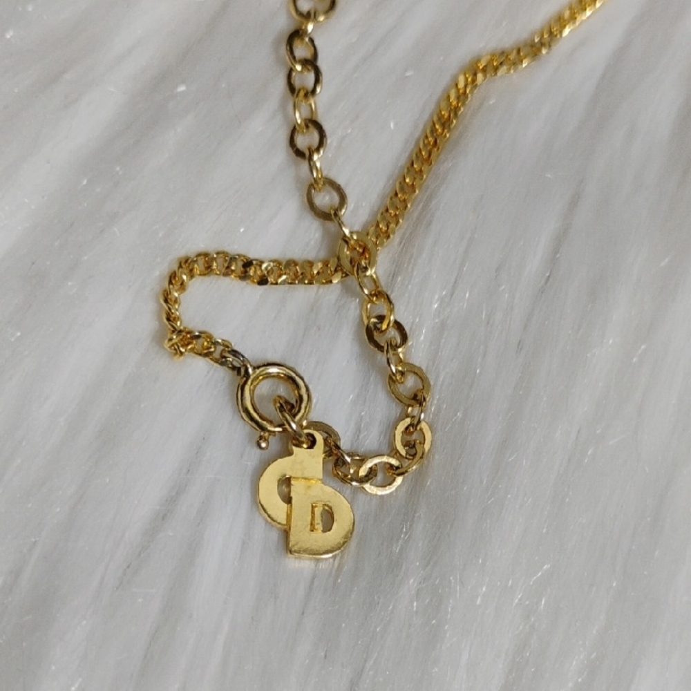 SALE! Authentic Dior CD Plated Gold W Crystal Details Pendant Necklace - Picture 3 of 15